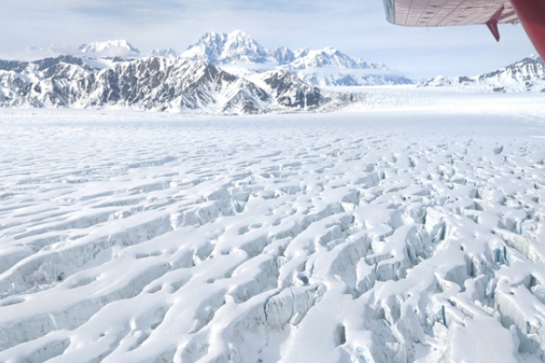 In southeast Alaska, Malaspina Glacier spills out onto the coastal plain as a pancake of ice.